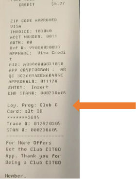 Club CITGO receipt example