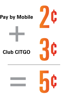 CITGO pay by mobile 2 cents + Club CITGO 3 cents = 5 cents